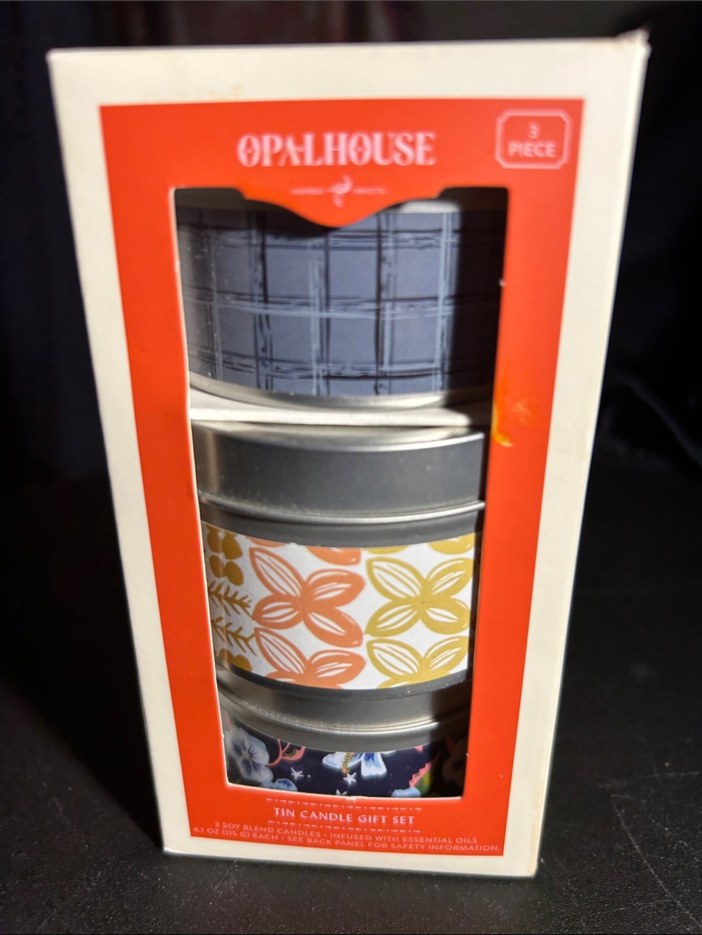 Opalhouse Blue, Orange, Yellow and Navy Floral Tin Candle Trio